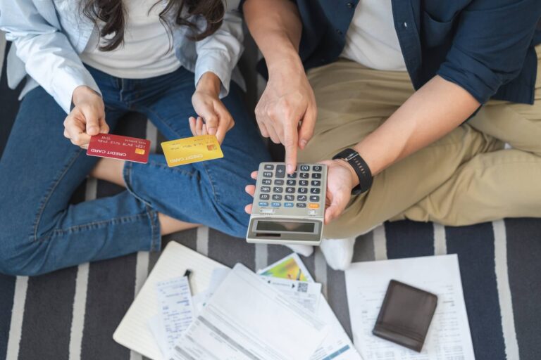 Stressed financial owe asian young couple